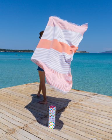 TOWEL TO GO BALI Cotton Beach Towel 180x100 cm | Quick Dry Pool Towel | Orange / Beige | with Gift Box