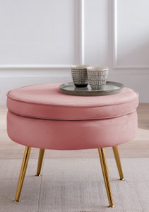 Round pouf in rose velvet