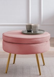 Round pouf in rose velvet