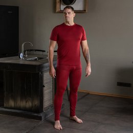 Men's 160 Merino 2-Piece Set of Short Sleeve & Bottom Royal cherry