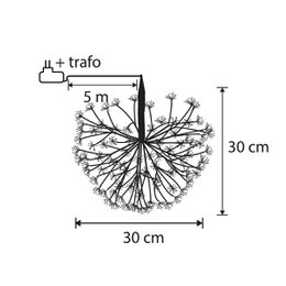 Warm white LED Christmas figure made of iron, 30 cm in diameter, with a starburst design and multiple light points.