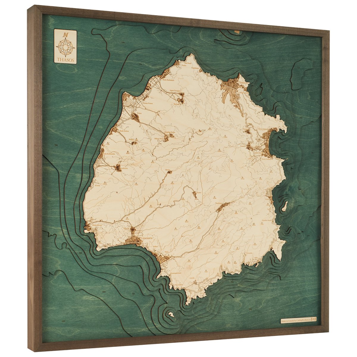THASOS - 3D wooden wall map - version L