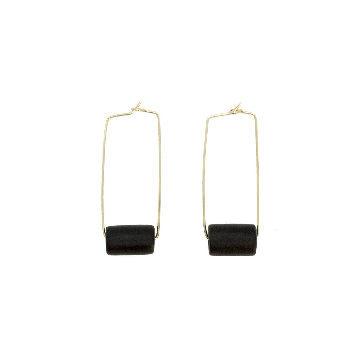 Boucles d'oreilles rectangle en or - Perle noire