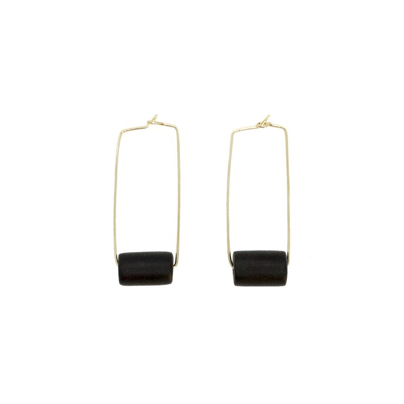 Boucles d'oreilles rectangle en or - Perle noire