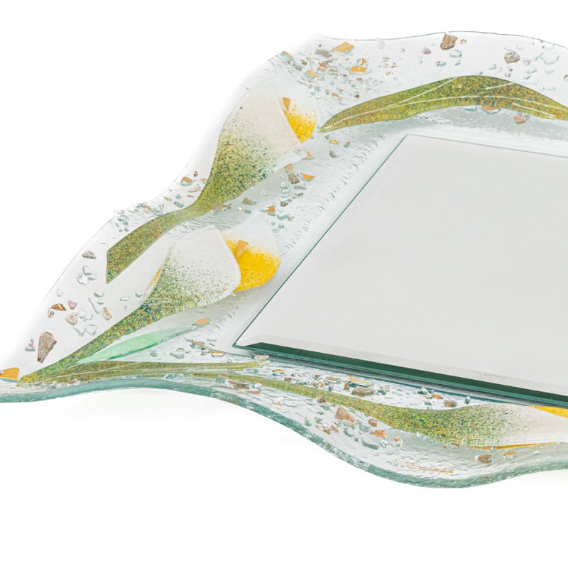Firkantet væg spejl i Murano Glass, favoriserer gaveide, blomster gulddekoration cm. 37