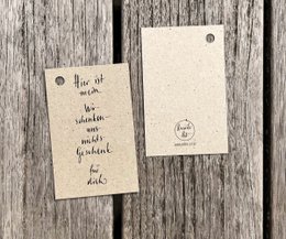 5 x gave tags | Her er min "vi giver os ikke en gave" til dig | Græspapir hængende dag | 85 x 55 mm