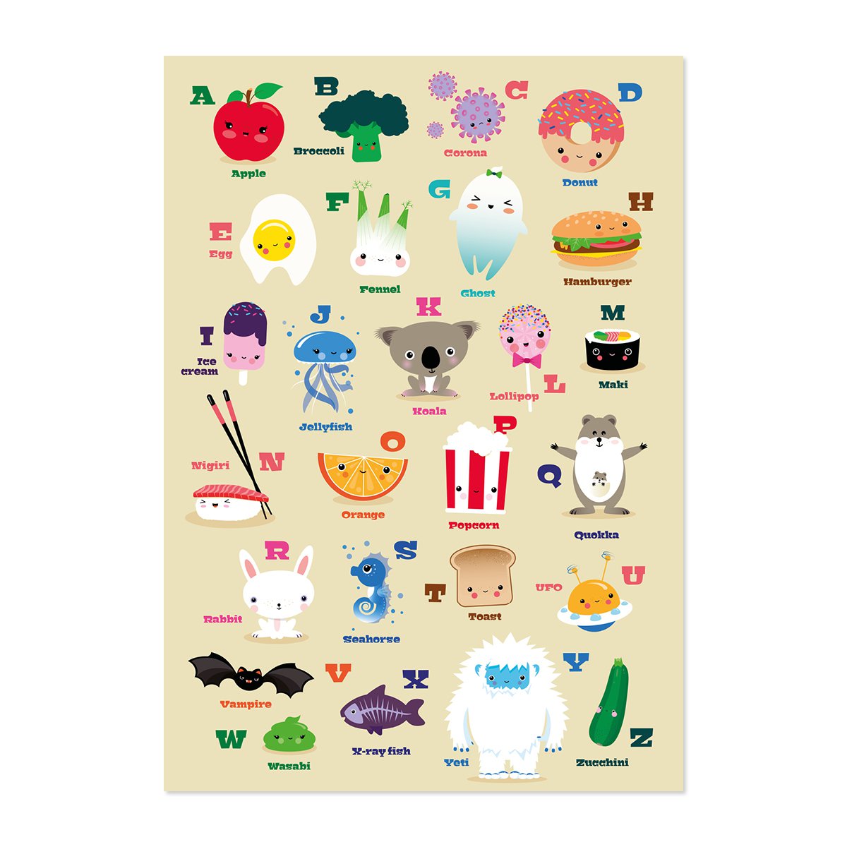 A4 Bilder-Set mit 5 Kawaii-Motiven für Kinder