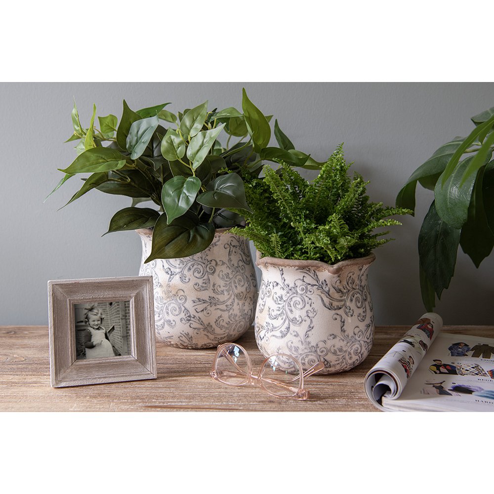 Flowerpot Ø 15x14 cm Beige Gray Ceramic Flower Flowerpot Inside