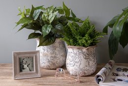 Flowerpot Ø 15x14 cm Beige Gray Ceramic Flower Flowerpot Inside