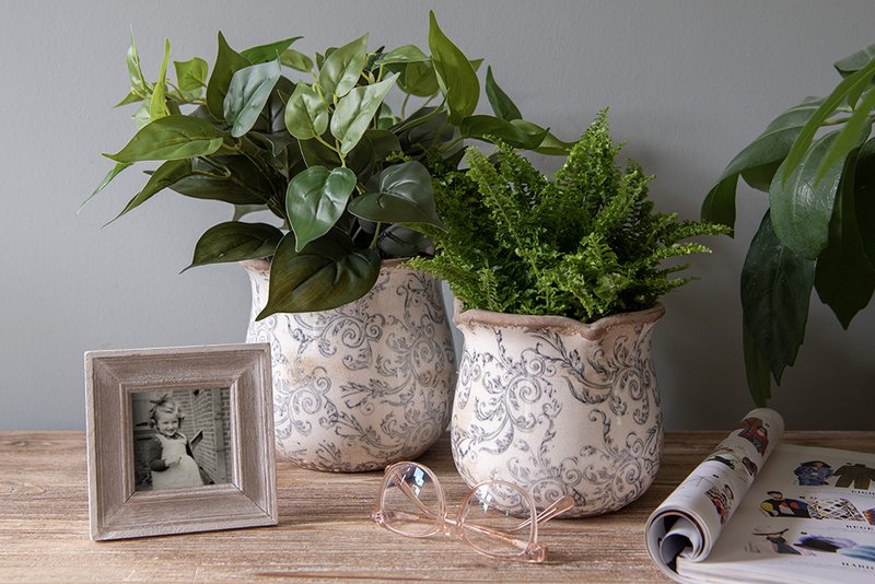 Flowerpot Ø 15x14 cm Beige Gray Ceramic Flower Flowerpot Inside