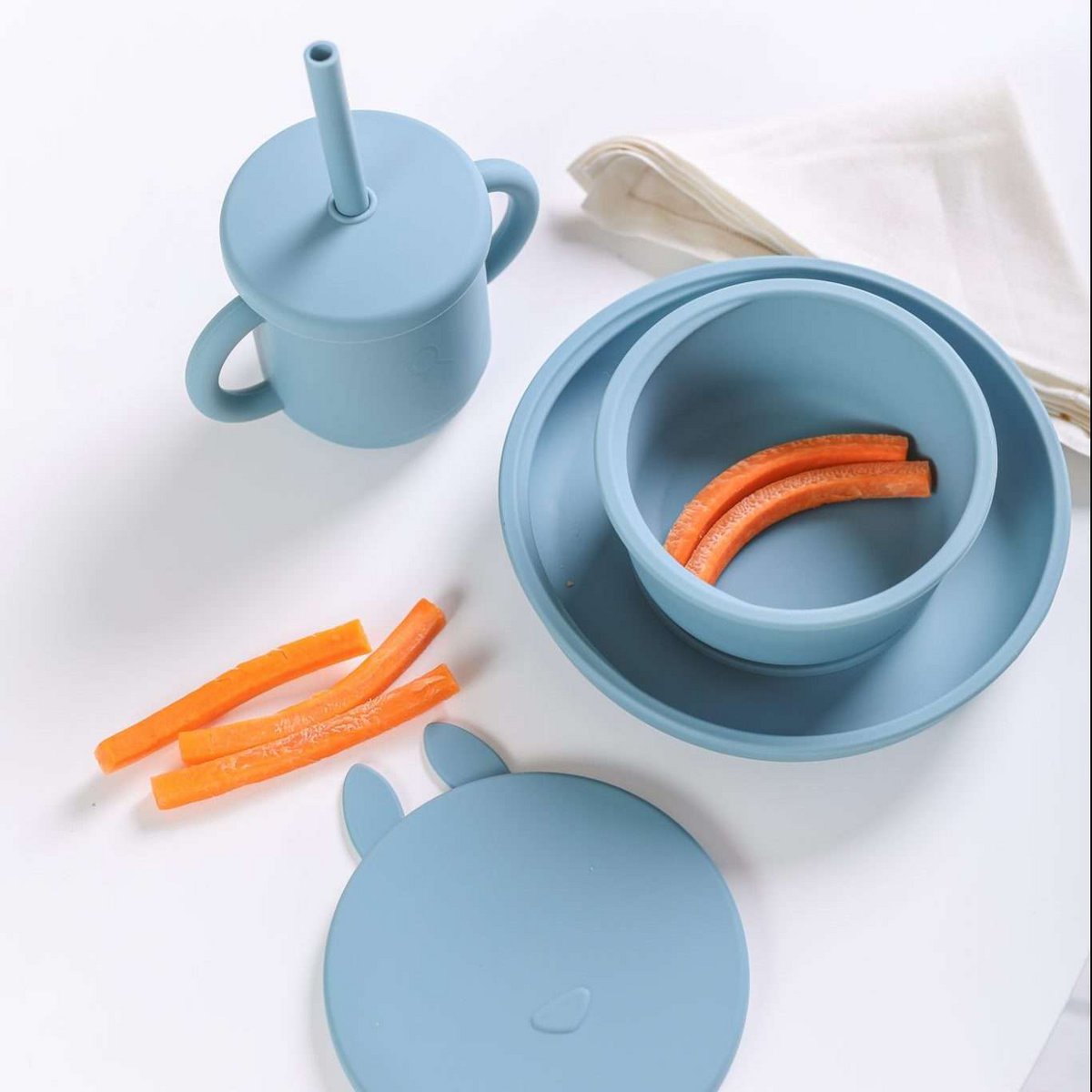 Conjunto Prato Silicone Con Ventosa Blu