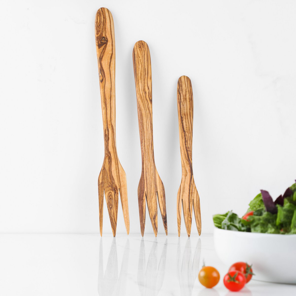 Fourchette à salade en bois d'olivier – Ustensiles en bois naturel faits à la main