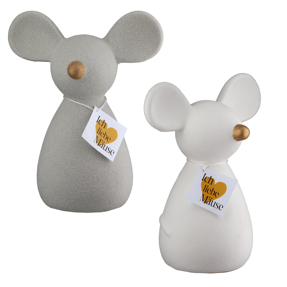 Spardose Maus Maus 2-sort. grau, weiß H. 15 cm, VE 8