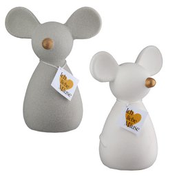 Spardose Maus Maus 2-sort. grau, weiß H. 15 cm, VE 8
