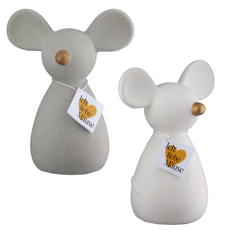 Spardose Maus Maus 2-sort. grau, weiß H. 15 cm, VE 8