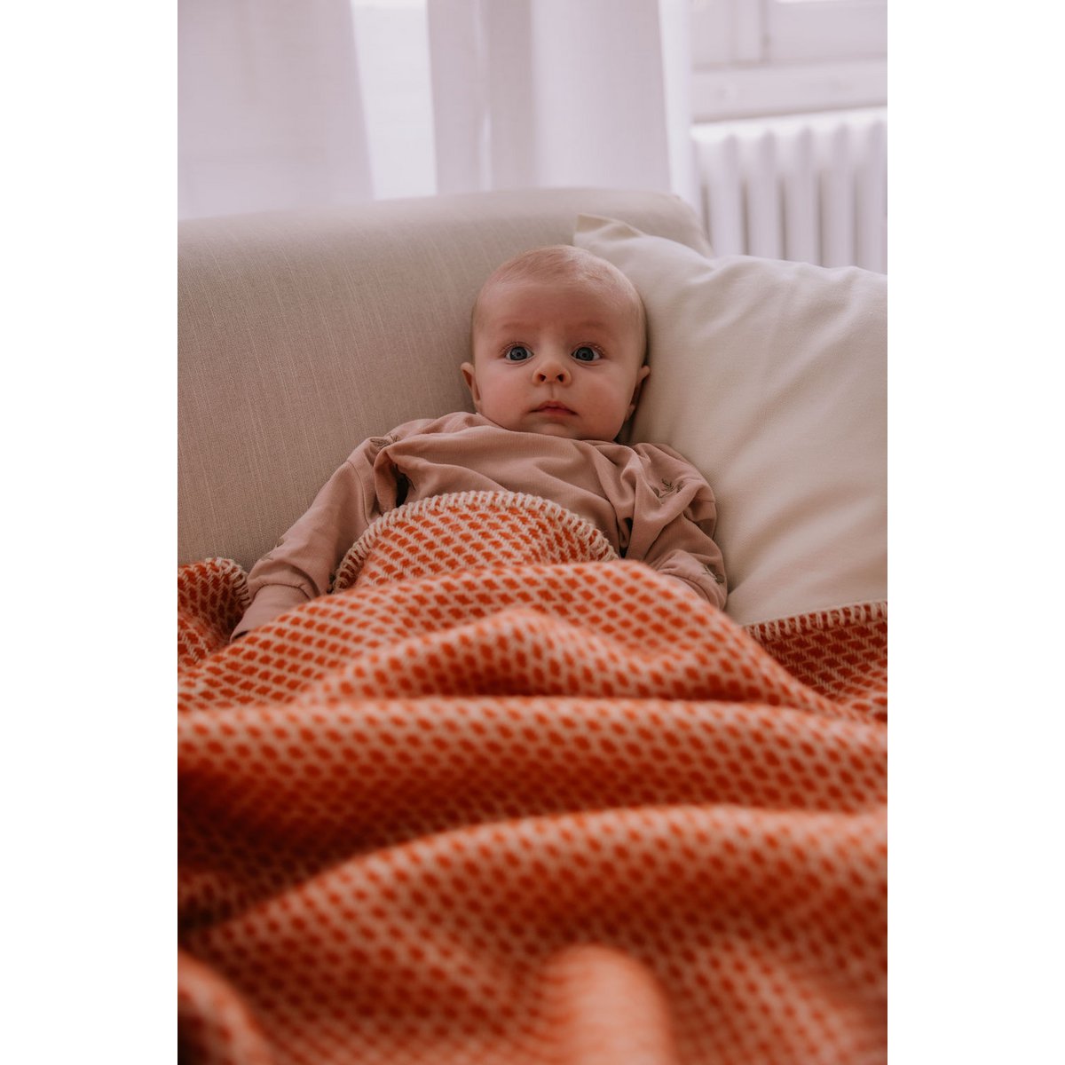 Vuggetæppe uld - retro orange