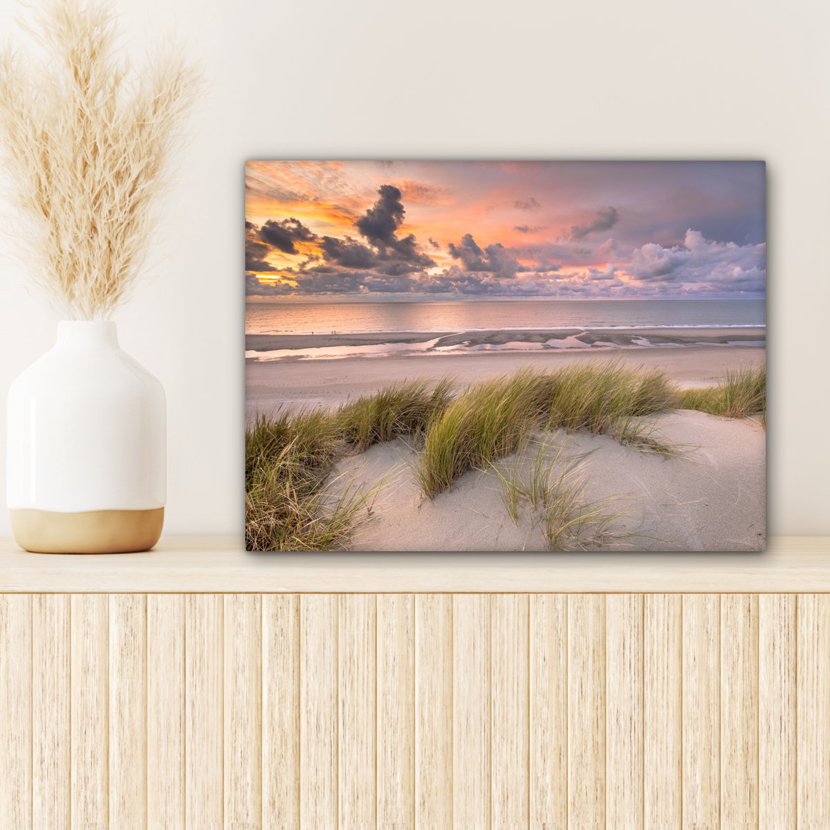 Pintura de lona - Decoración de pared - Sunset - Dune - Playa - Plantas - Mar