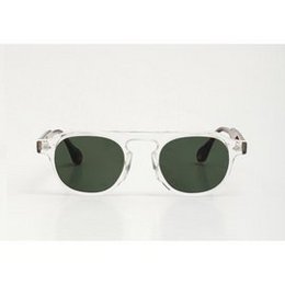  Clear frame round sunglasses with green lenses, contemporary style, UV400 protection