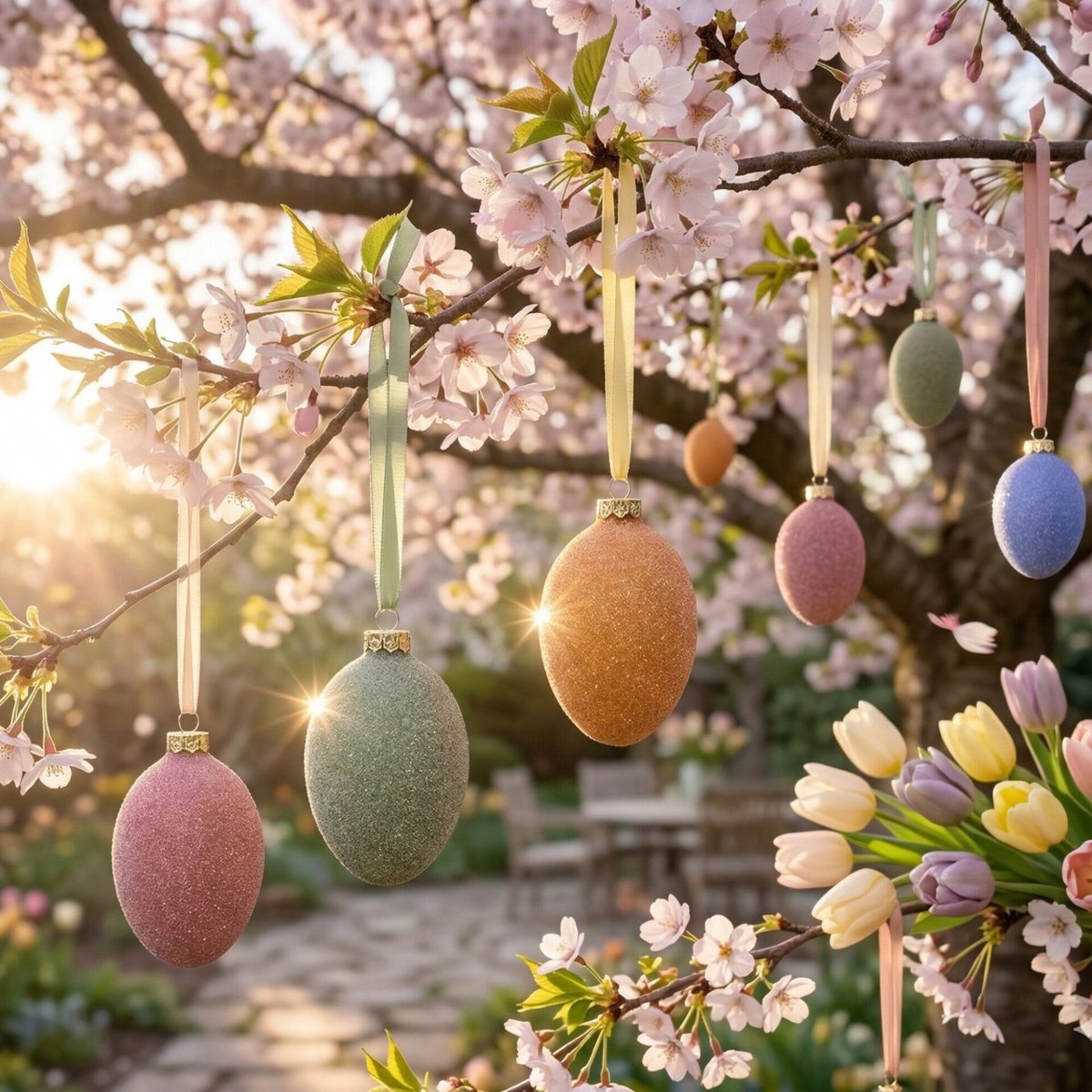 "sparkling spring" - Easter eggs 6 cm colorful, transparent glitter