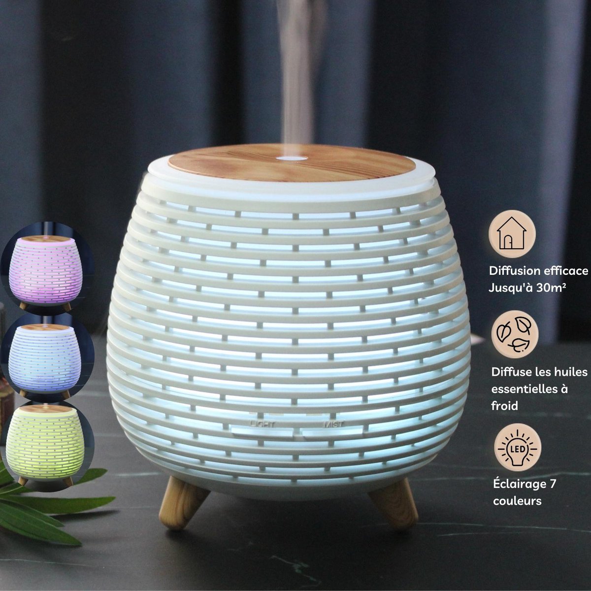 USB ultrasone diffuser – Lina – veelkleurige ledverlichting – modern en discreet – decoratie cadeau-idee