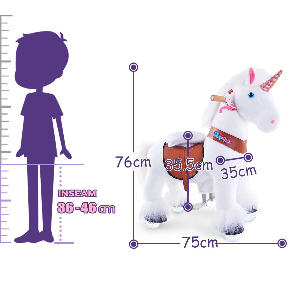 Ponycycle Ride on Toy White Unicorn | Edad 3-4 | Juguete de montar animal de lujoso | Clásico u mejores regalos