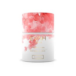 Matcha superfood powder mix in a pink and white container. Immunity-boosting ingredients.