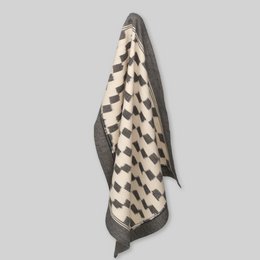 Torchon, ikat tissé à la main, motif bloc avec bordure en gris / écru