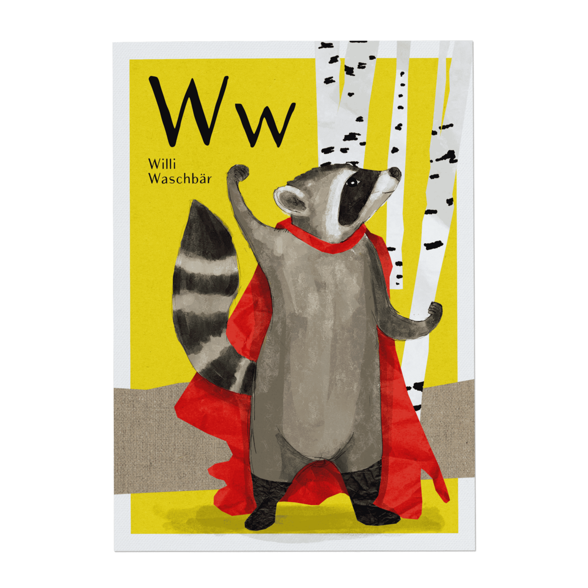 ABC-kaart - W voor Willi Raccoon
