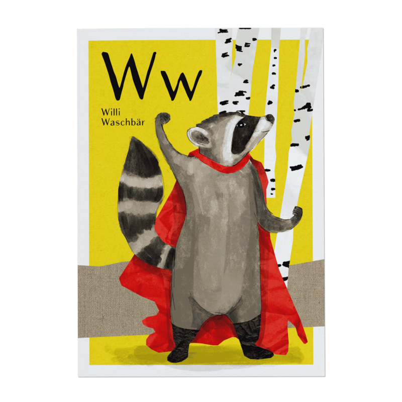 ABC-kaart - W voor Willi Raccoon