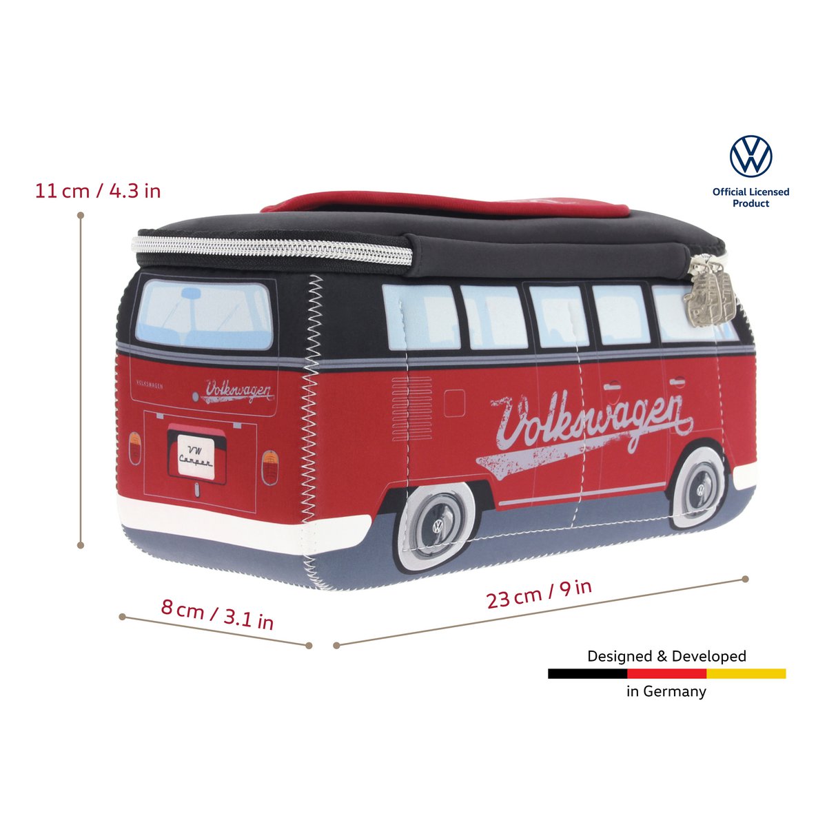 Volkswagen VW T1 Bus 3D Neopreen Universele Tas - Klein - /Rood & Zwart