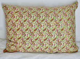 Vintage Kantha cushion cover in a large size, featuring a vibrant paisley pattern in shades of green and red.