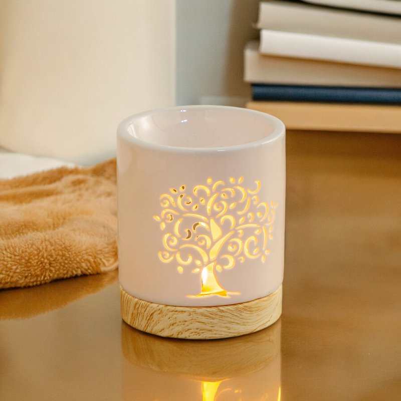 Quemador de perfumes serie Céramy – Árbol de la vida – Portavelas de cerámica lacada – Difusión de ceras aromáticas, aceites esenciales – Idea decorativa de regalo
