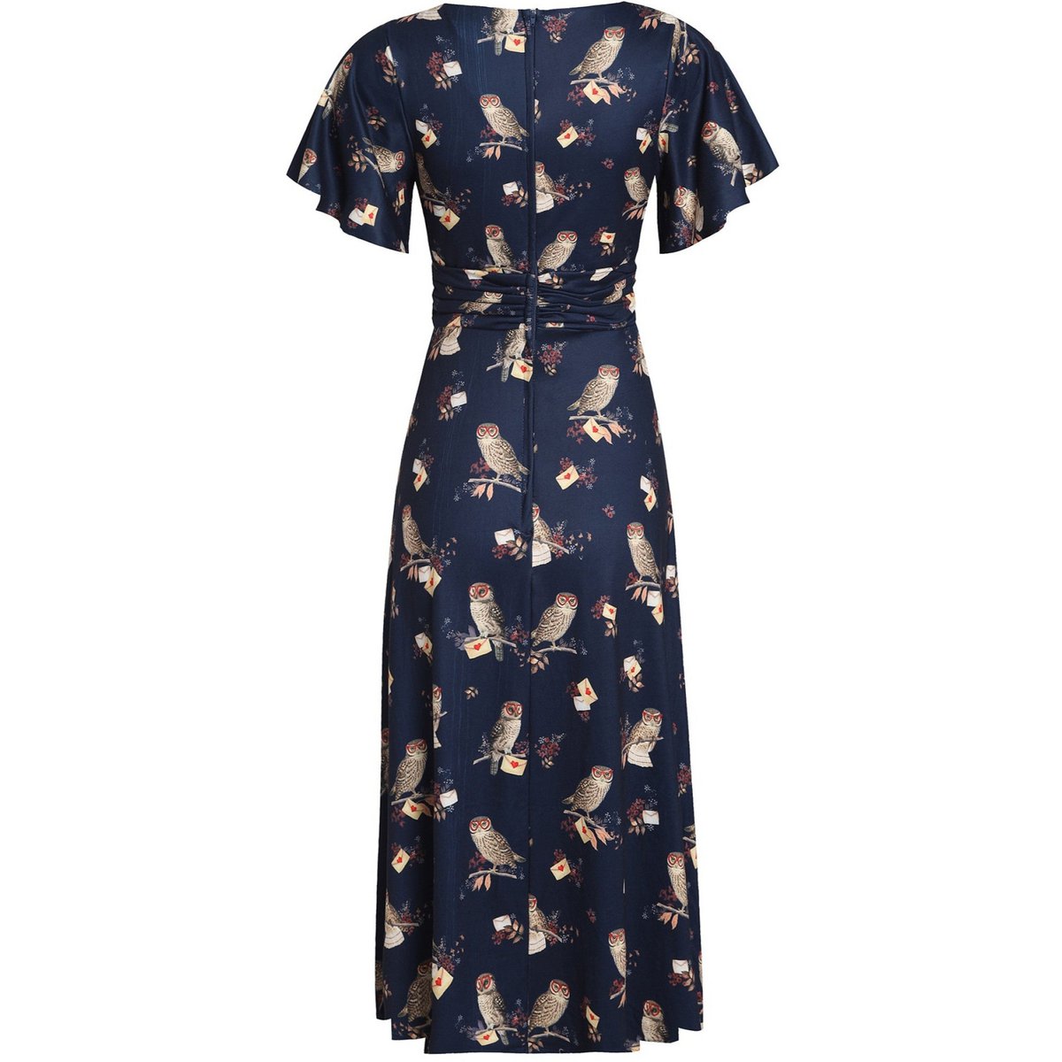 EU STOCK Kleid mit Blütenblattärmeln von Donna in Marineblau und Eulenmuster