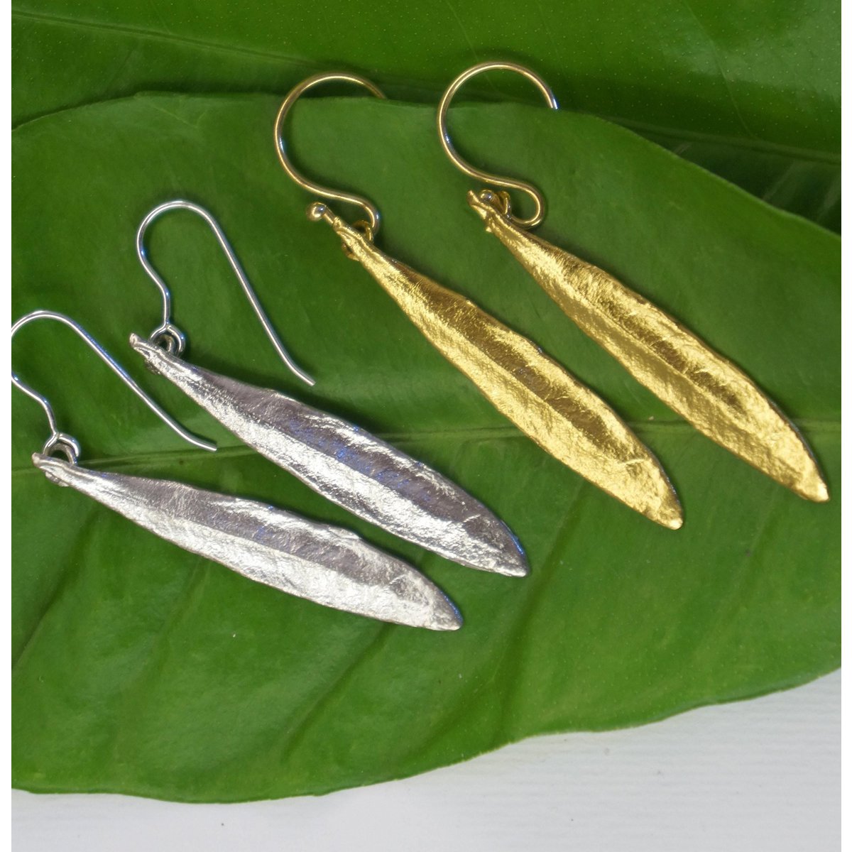 Gold & Silver Olive Leaf Earrings, Gold-Plated Sterling Silver Jewelry, Handmade Dangle Earrings, Gift for Her, Birthday Gift for Women