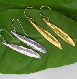 Gold & Silver Olive Leaf Earrings, Gold-Plated Sterling Silver Jewelry, Handmade Dangle Earrings, Gift for Her, Birthday Gift for Women