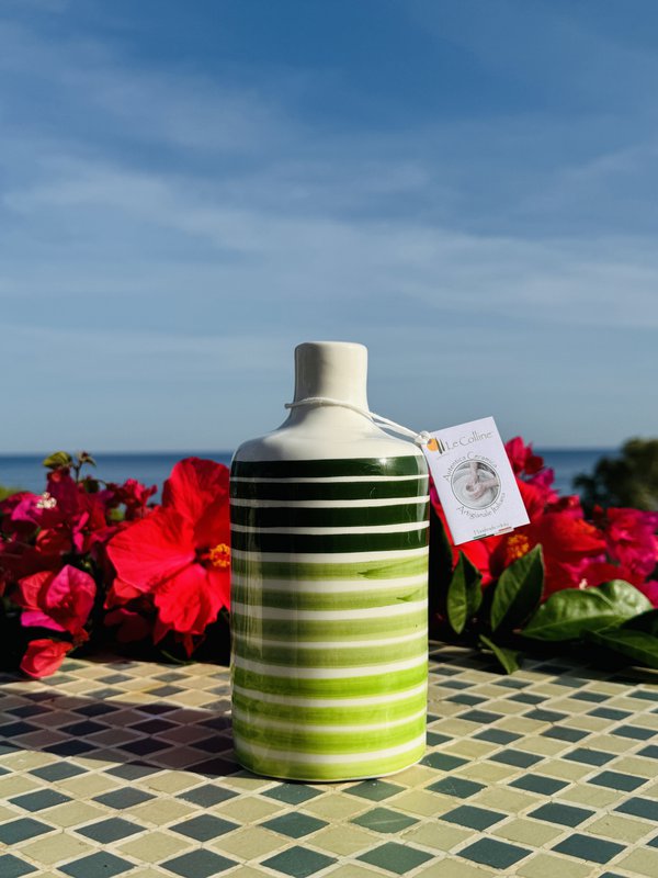 Håndlavet olieflaske med olie donorer olie jug keramisk flaske "linee" til olivenolie & eddike omkring 250/500 ml