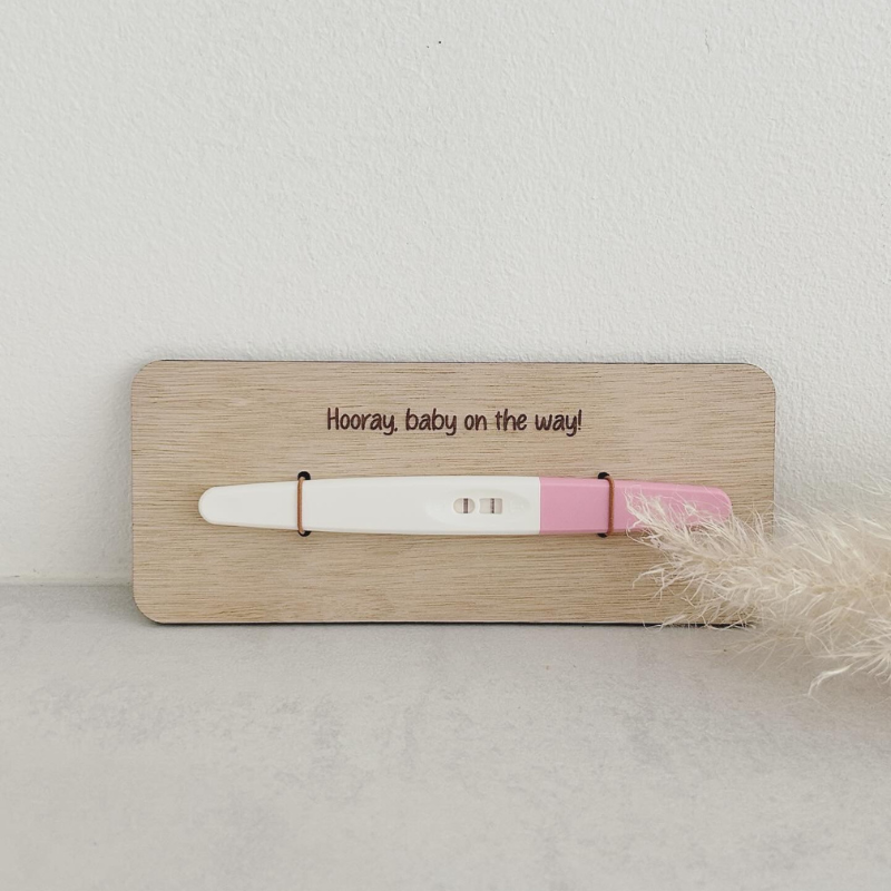 Wooden pregnancy announcement sign · Hooray, baby on the way!