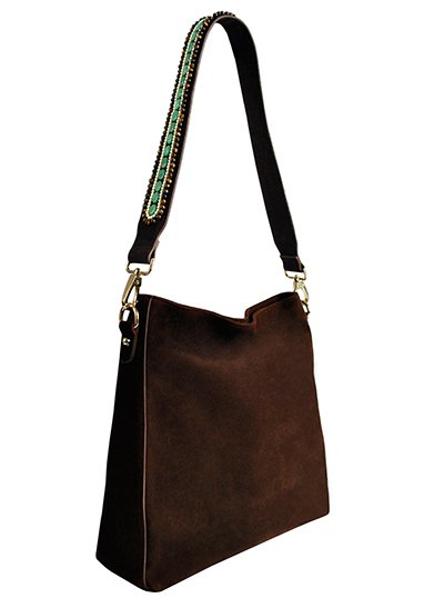 BOHO IBIZA BAG - Bandoulière Tigre Turquoise (70cm) + Sac en Daim (Cacao)