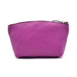 Håndlavet fuldnarvet læder Pink makeuptaske med sød bæver