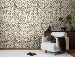  This non-woven wallpaper features an abstract animal print pattern in shades of white, beige, and brown. The repeating leopard or cheetah-inspired spots create a stylish and modern design suitable for walls in living rooms, bedrooms, or other spaces.