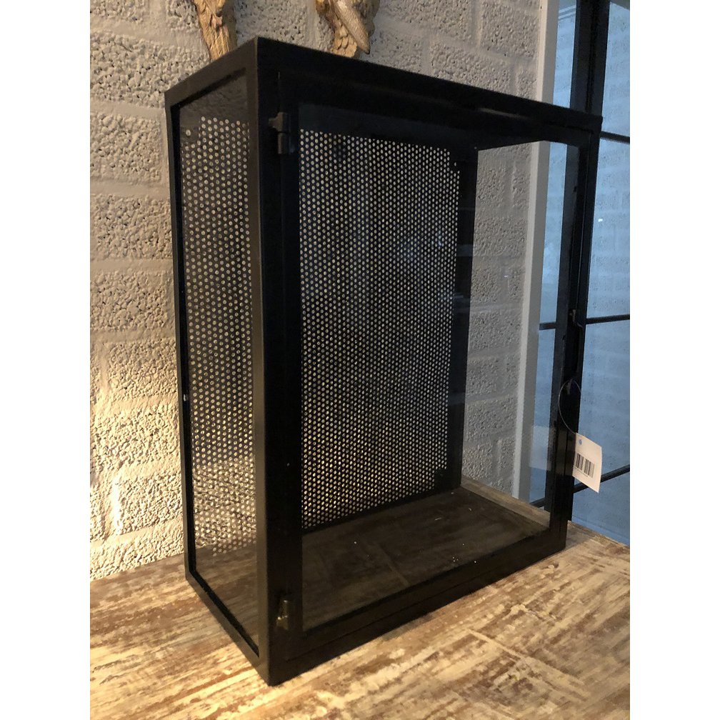 Wandvitrine, schwarzes Metall mit Acrylglas