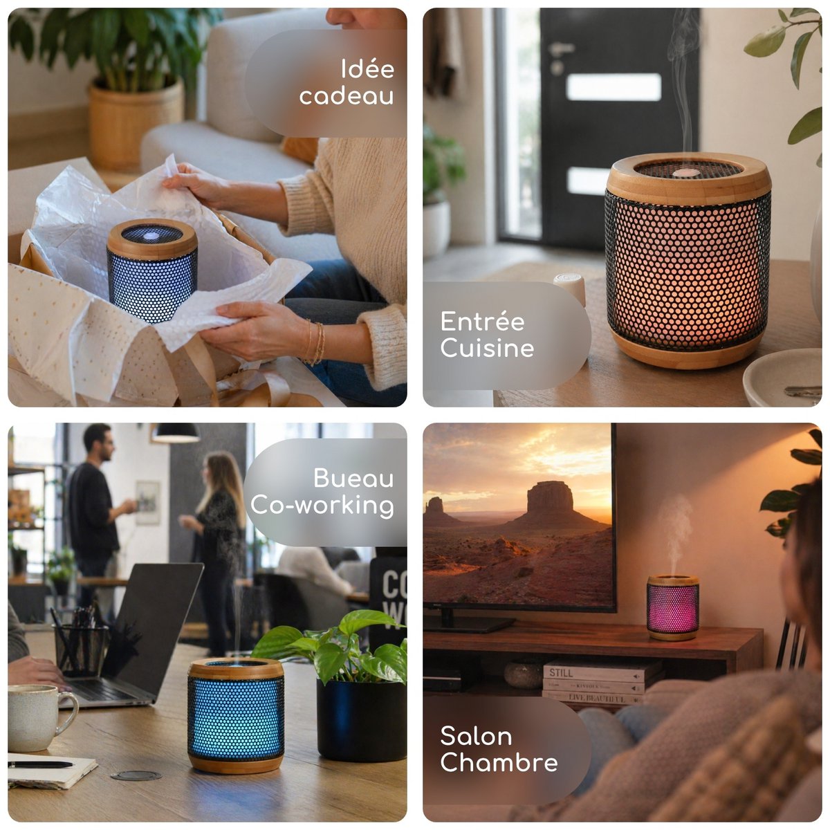 Ultrasonic Diffuser – Elipsia – Originality and Quality – Bamboo and Metal – Healthy Diffusion of Essential Oils – Interior Decoration
