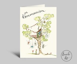 Tarjeta de comunión | Casa del árbol | Tarjeta plegable para comunión.