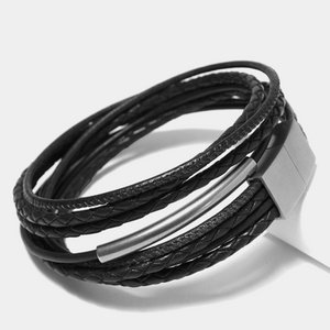 Leather Star DW76 - black men's bracelet made of braided leather and nappa leather