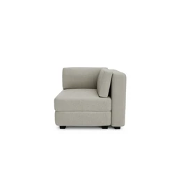 Beige grey modular corner sofa section, contemporary design, upholstered seating furniture.