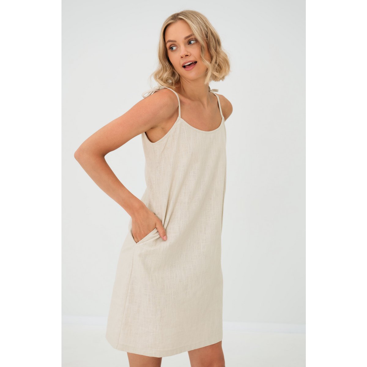 COAST – Ärmelloses Unterkleid aus Leinen mit Taschen