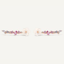 Maëline climbing earring, a statement earring featuring a delicate floral design with pink and purple crystals.