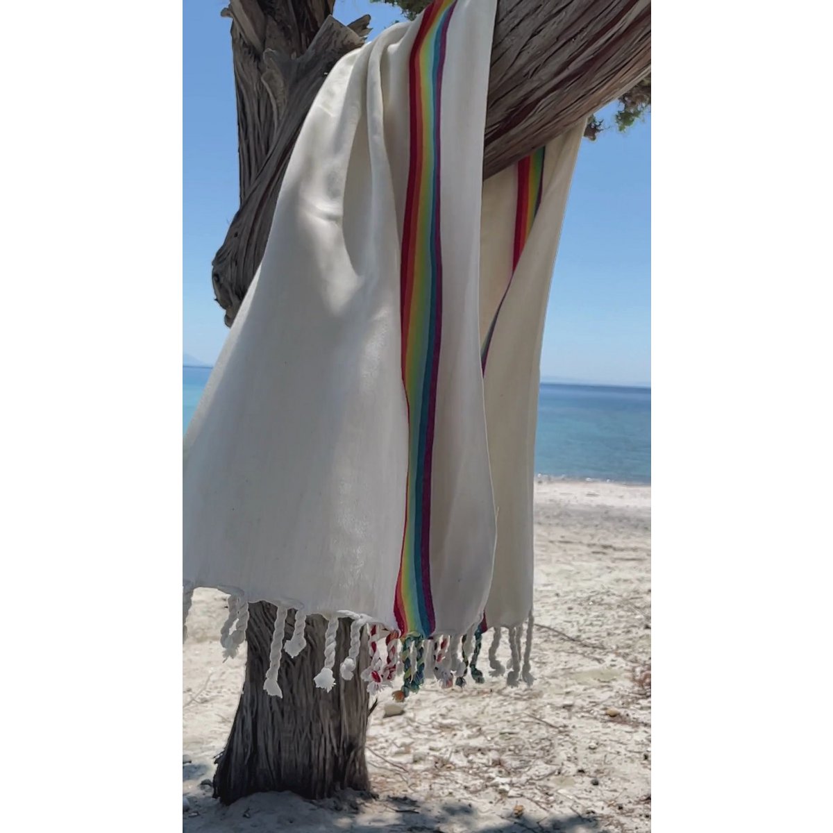 BAMBOO RAINBOW Beach Towel, Turkish Hammam Towel, Spa & Sauna Towel / Made of Bamboo and Cotton / Beige