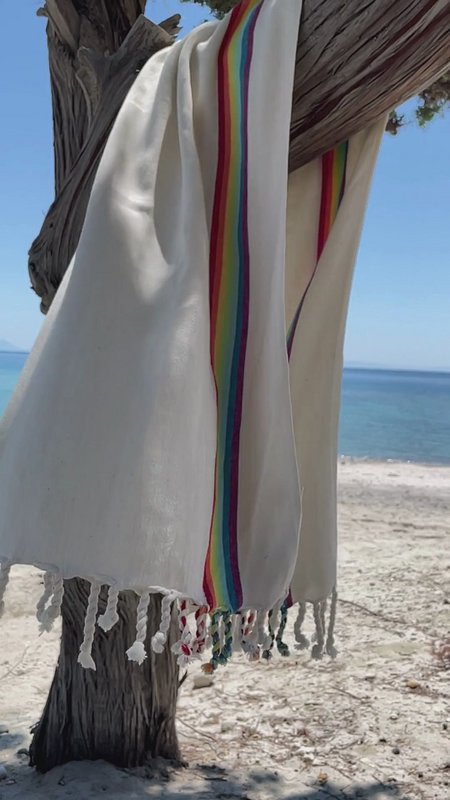 BAMBOO RAINBOW Beach Towel, Turkish Hammam Towel, Spa & Sauna Towel / Made of Bamboo and Cotton / Beige