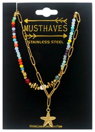 A-A6.5  B2539-033-5 S. Steel Bracelet Glassbeads Starfish Multi